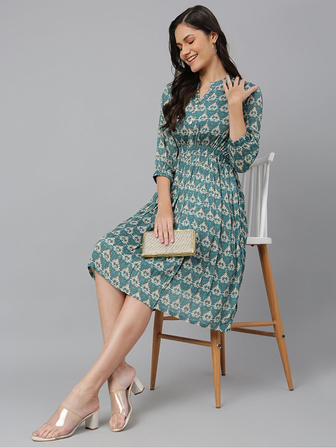 

Kiana Green Floral A-Line Dress
