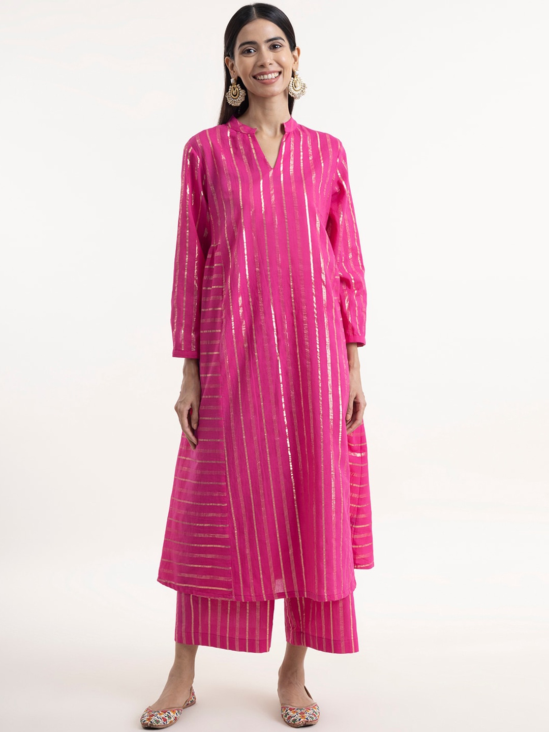 

Pink Fort Women Pink Striped Kurta with Palazzos