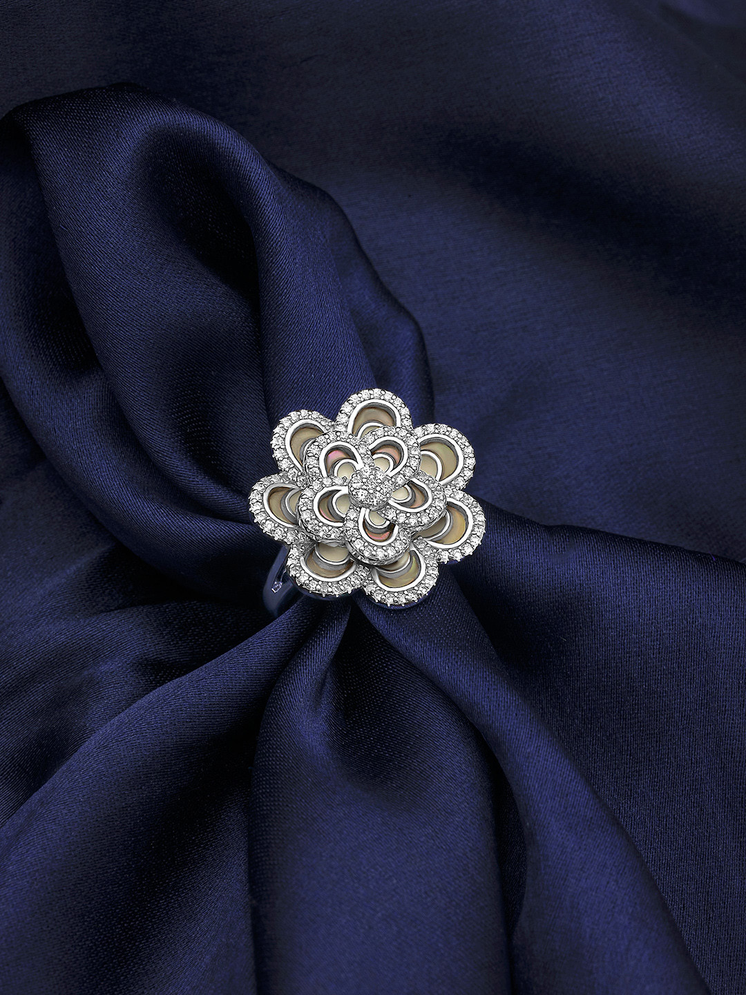 

SILBERRY Rhodium-Plated Silver-Toned & White CZ-Studded Finger Ring