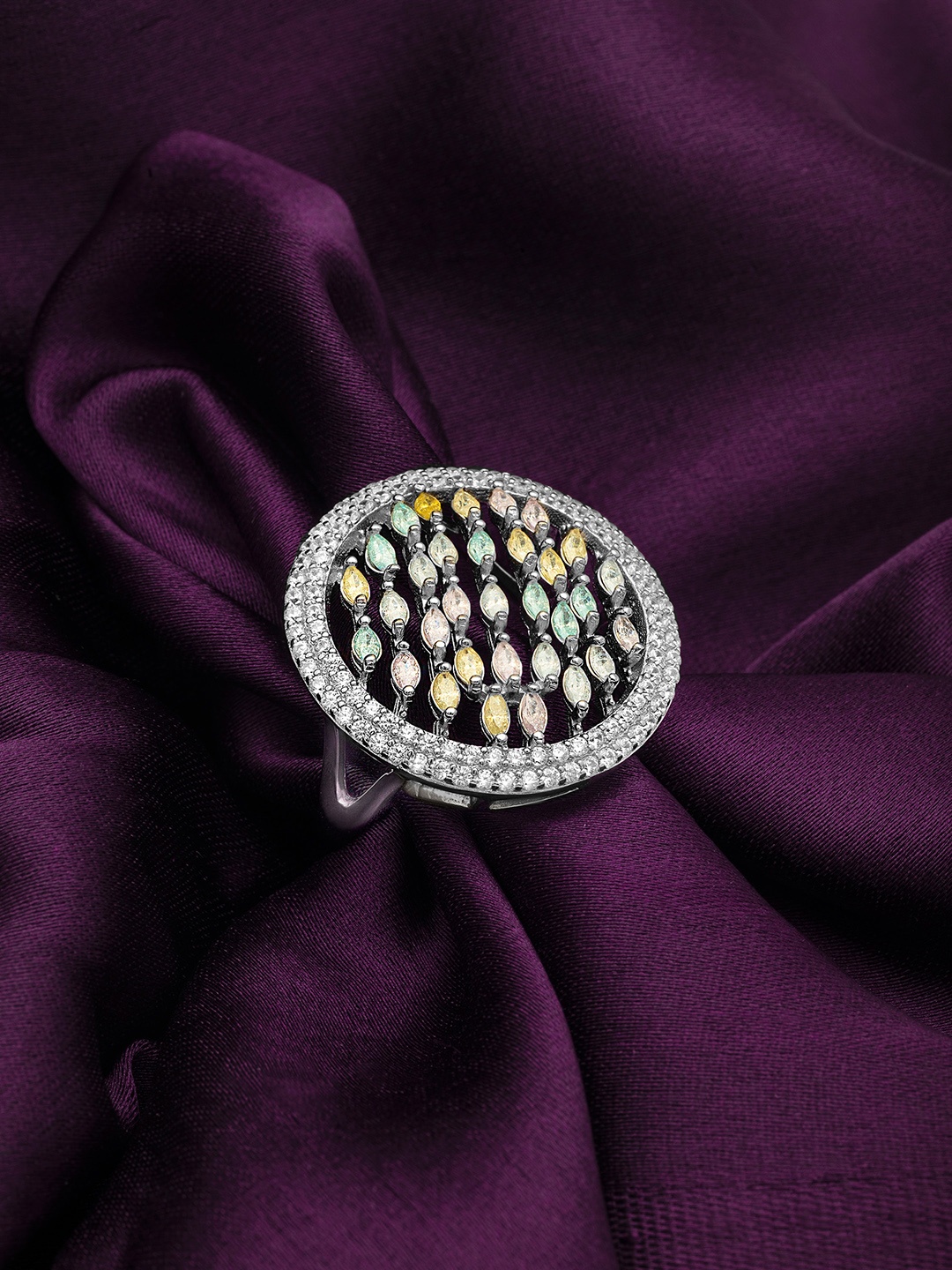 

SILBERRY 925 Sterling Silver Rhodium-Plated Pastel Paradise Ring