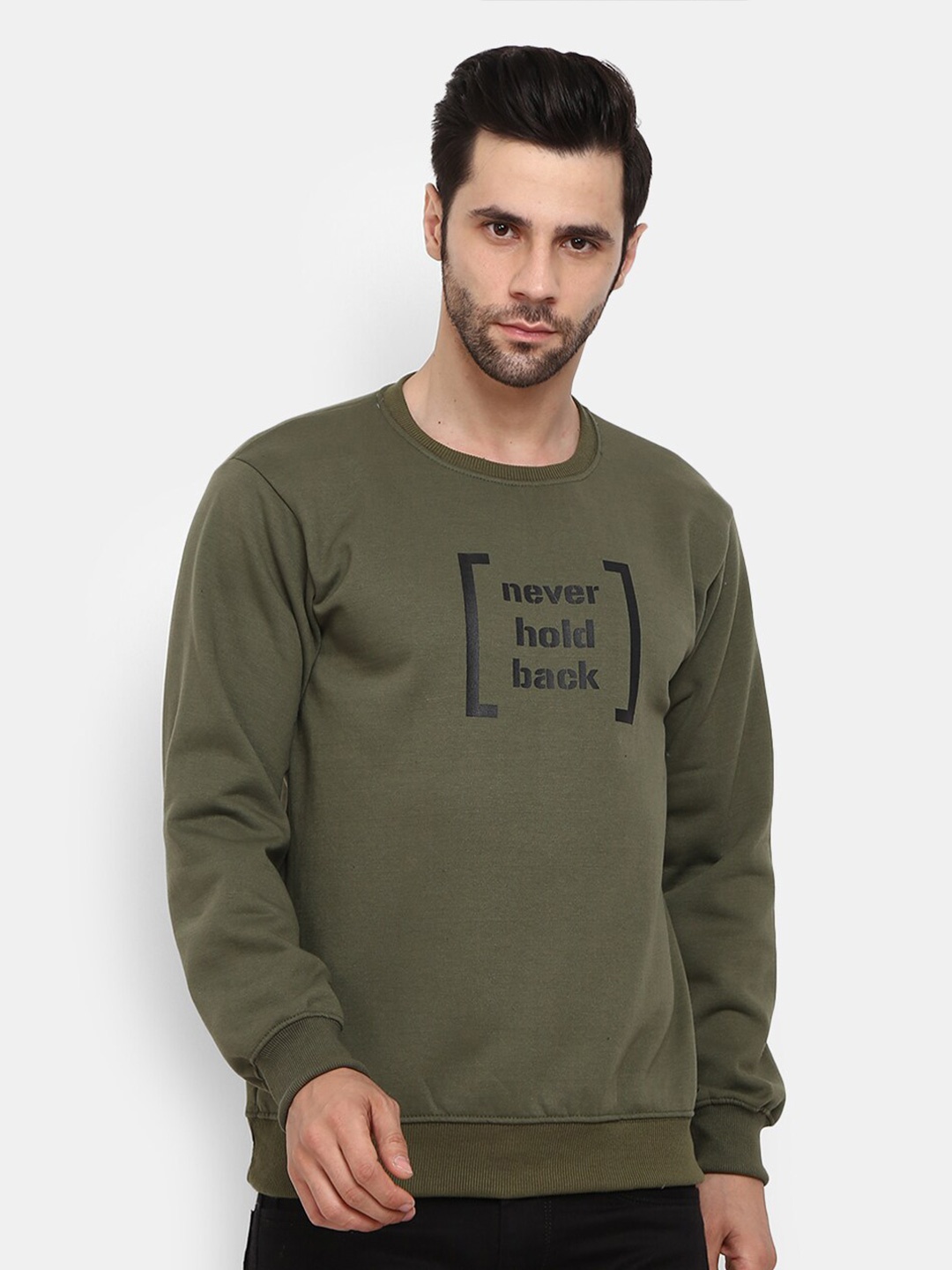 

V-Mart Men Olive Green Printed Sweatshirt