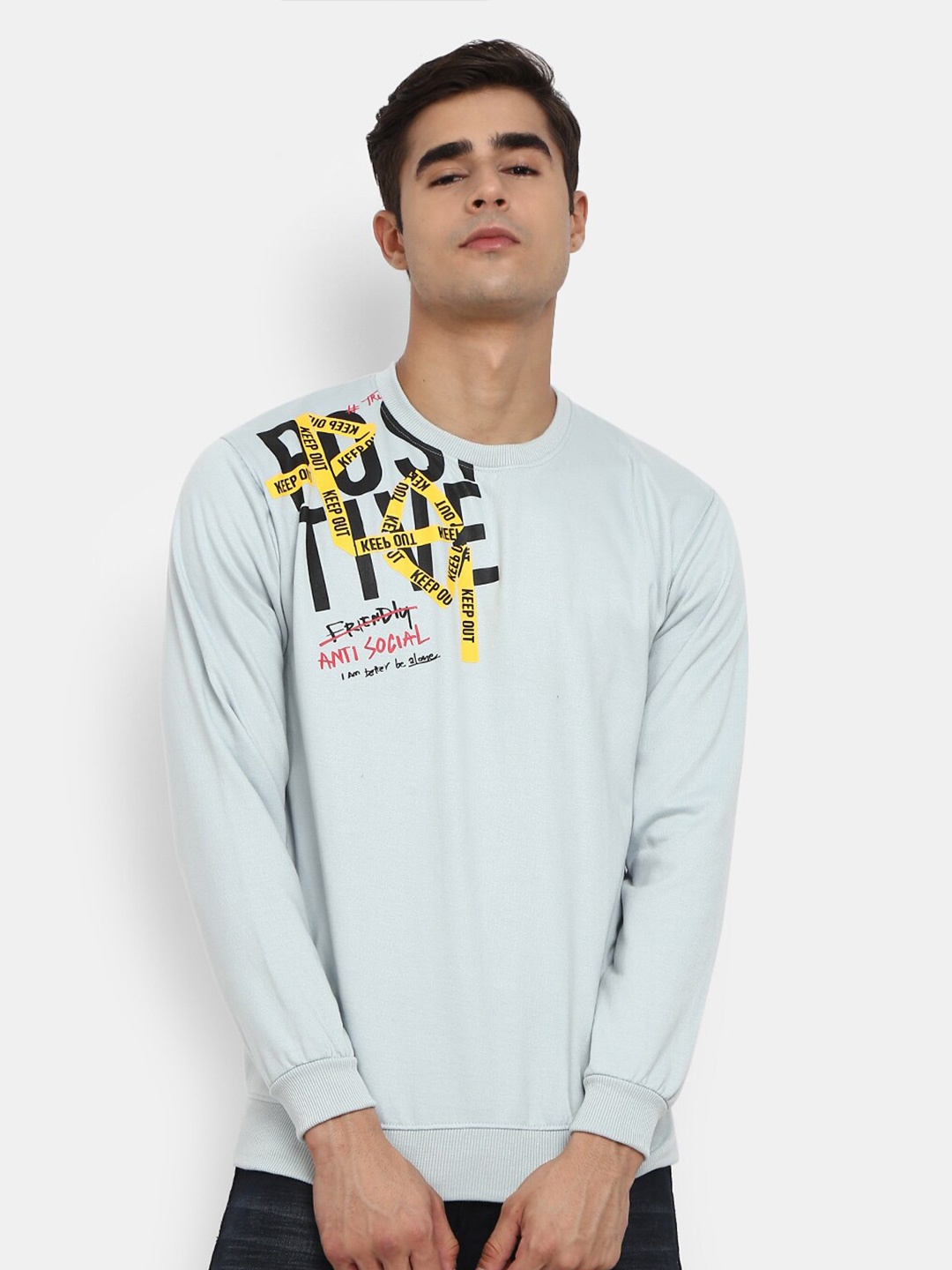 

V-Mart Men Grey Melange Printed Sweatshirt