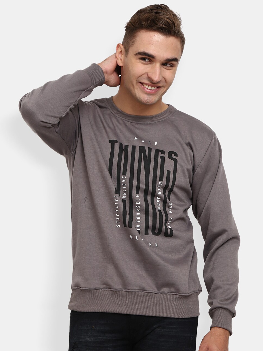 

V-Mart Men Grey Printed Sweatshirt