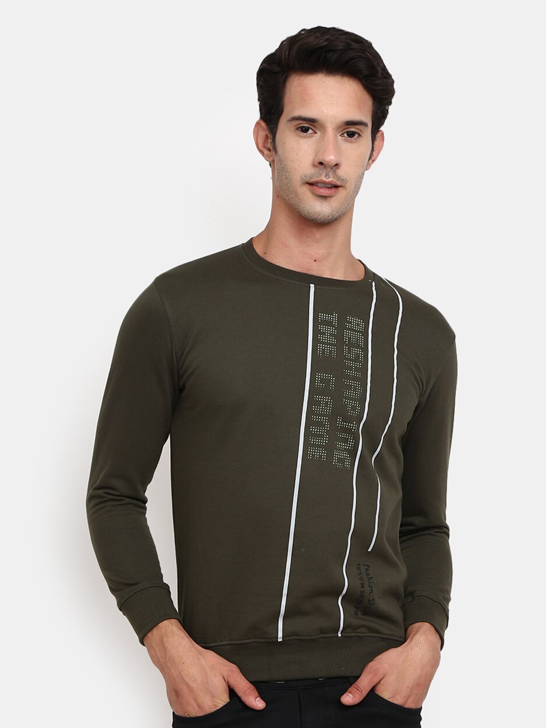 

V-Mart Men Olive Green Printed Sweatshirt