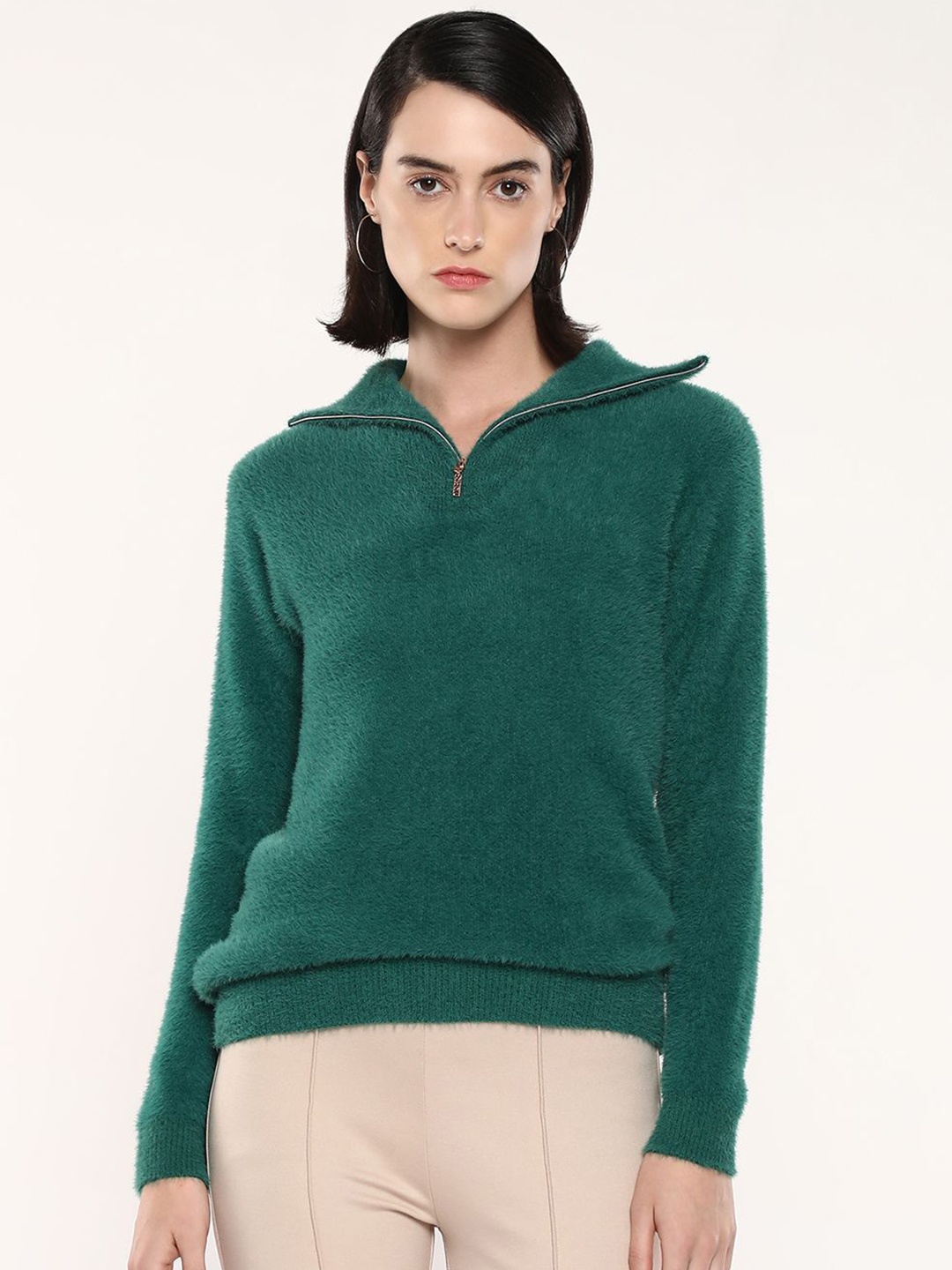 

RAREISM Women Solid Mock Collar Pullover, Green