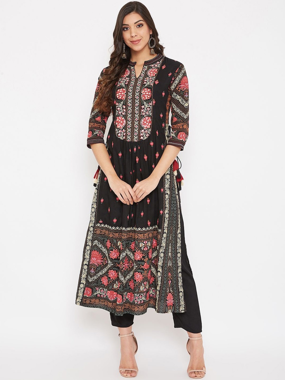 

IndigoFerry Floral Printed Pure Cotton Kurta with Trousers, Black