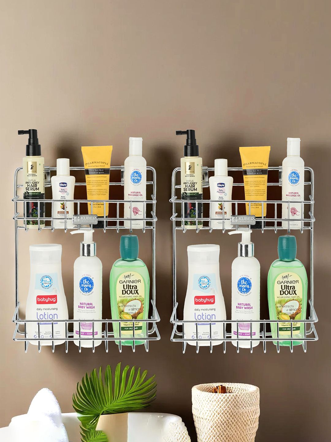 

Kuber Industries Silver-Toned 2 Piece Solid Stainless Steel 2-Layer Bathroom Shelf