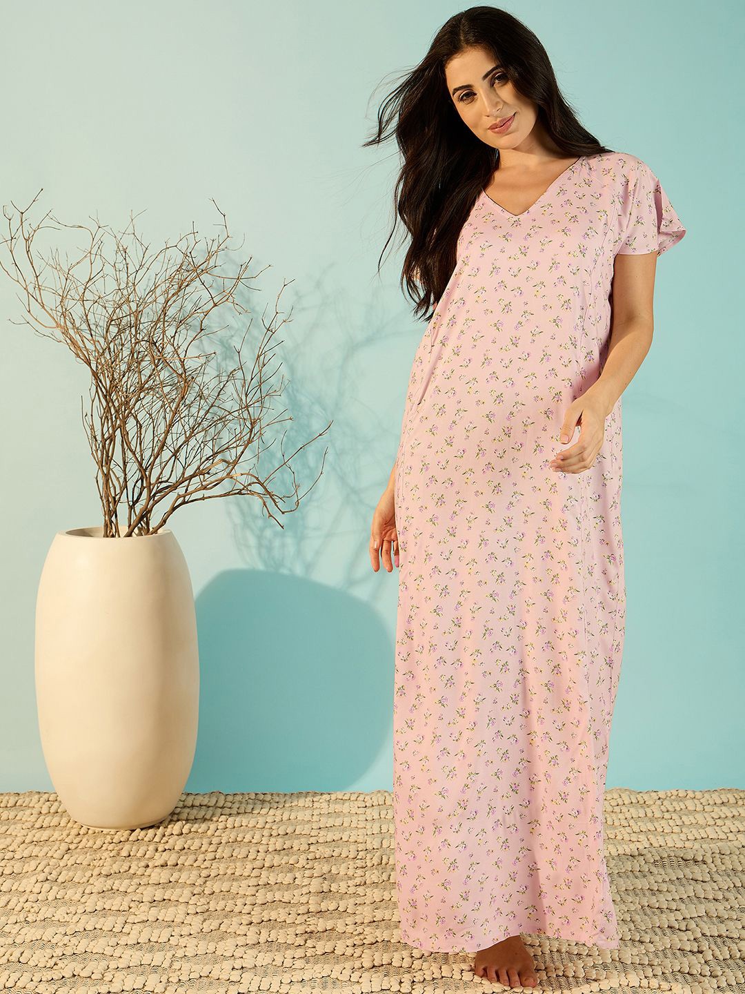 

The Kaftan Company Printed Maxi Nightdress, Pink