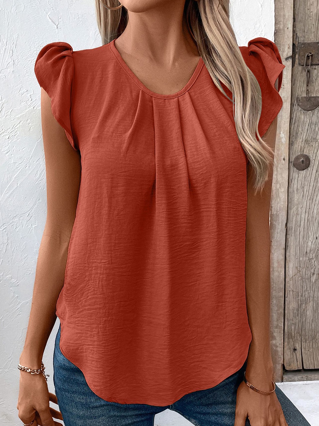 

StyleCast x Revolte Women Solid Round Neck Top, Orange