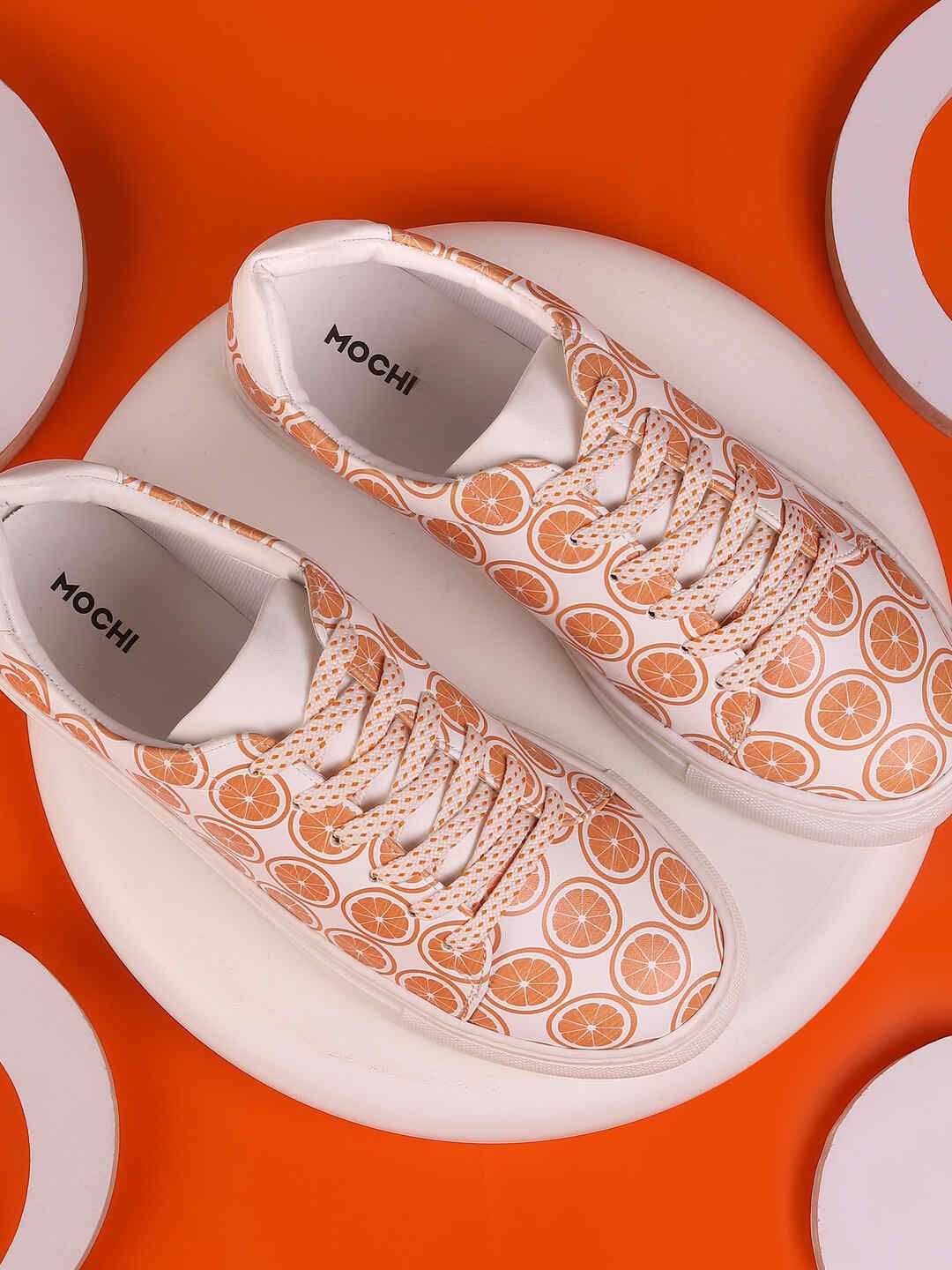 

Mochi Women Printed Round Toe Sneakers, Orange