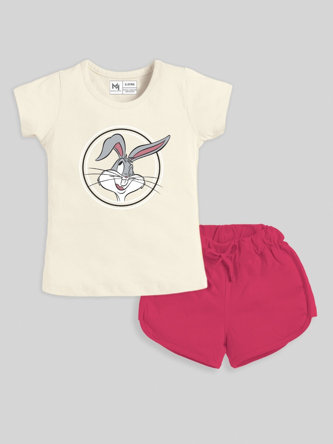 

YK X Minute Mirth Girls Printed Pure Cotton Tshirt with Shorts, Cream