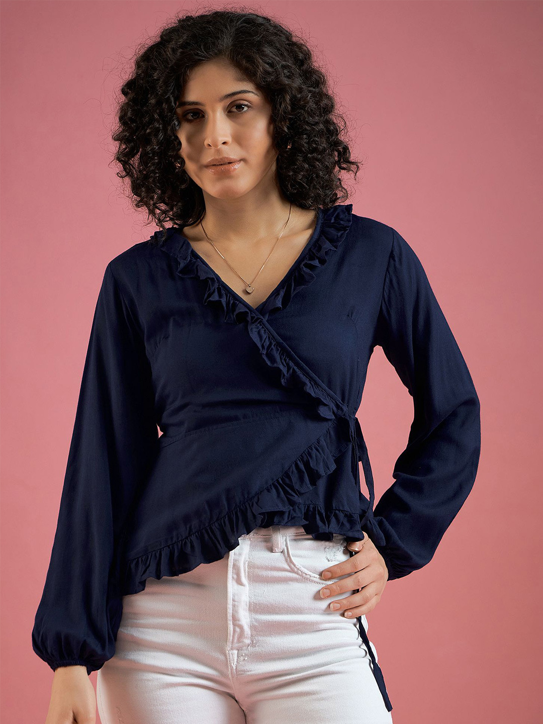 

DressBerry Women Solid V-Neck Viscose Rayon Top, Navy blue