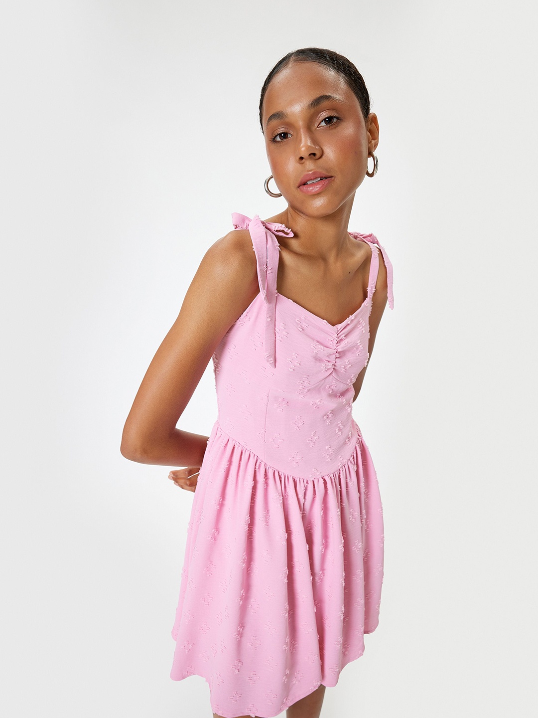 

Koton Shoulder Straps Fit & Flare Dress, Pink