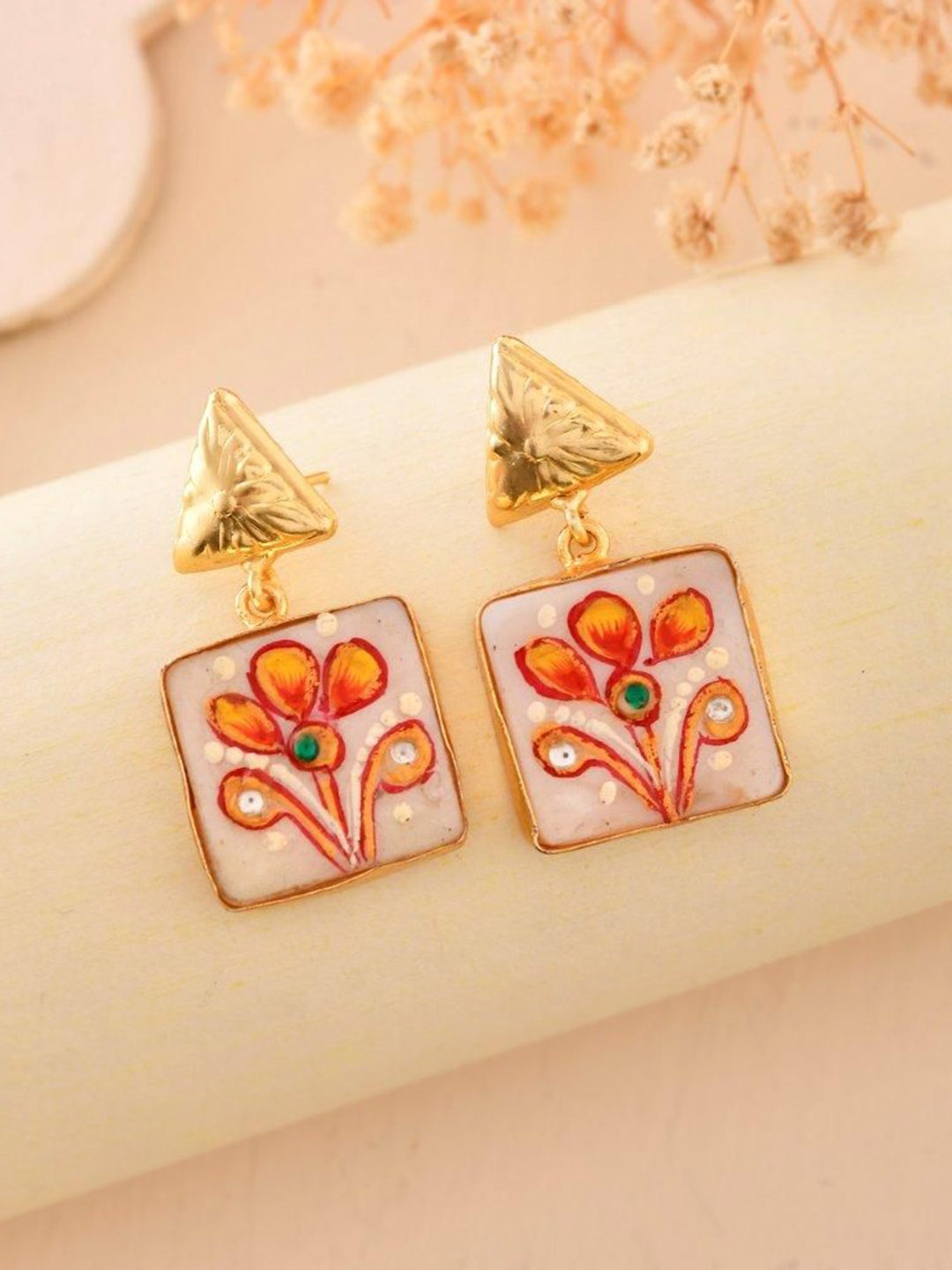 

VOJ Stainless Steel Gold Plated Hand Painted Geometric Drop Earrings