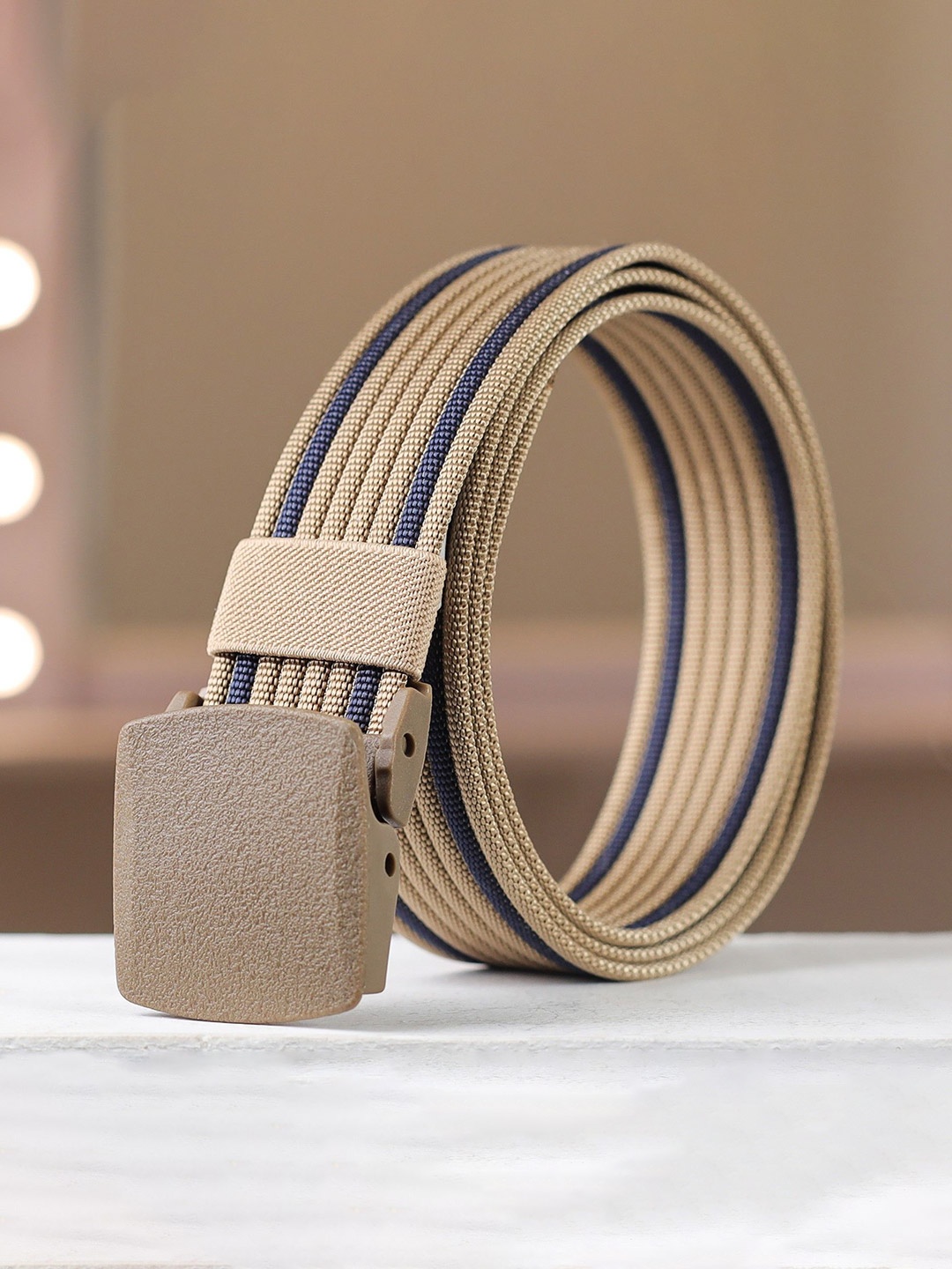 

WINSOME DEAL Men Interlock Closure Textured Casual Belt, Beige