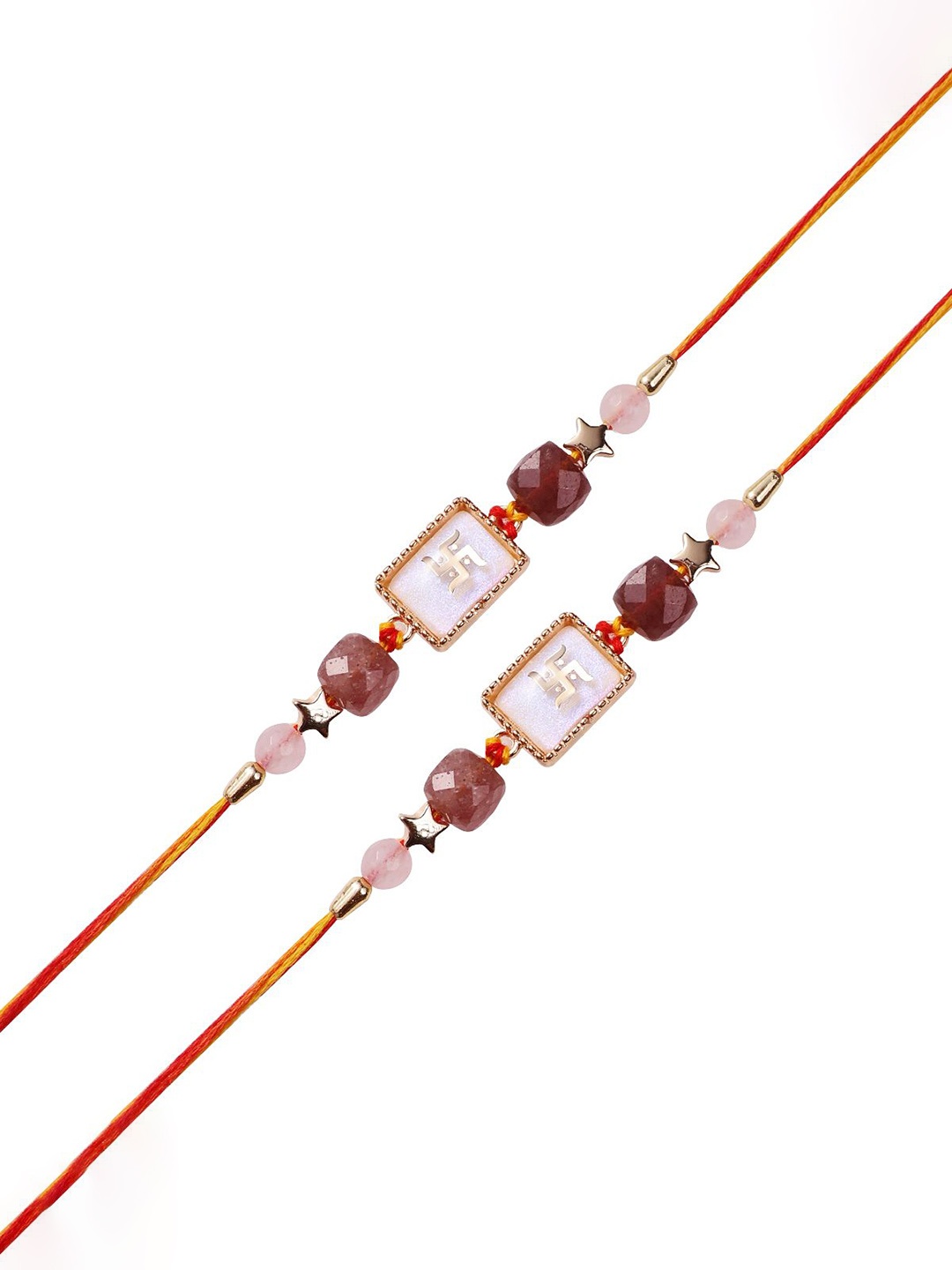 

Shubhanjali Set of 2 Beaded Thread Rakhis With Roli Chawal & Greeting Card, Red