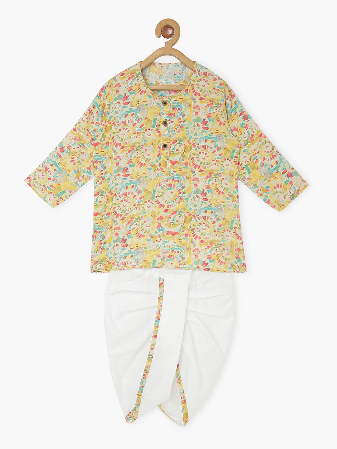 

BAESD Kids-Boys Abstract Printed Regular Straight Kurta with Dhoti Pants, Yellow