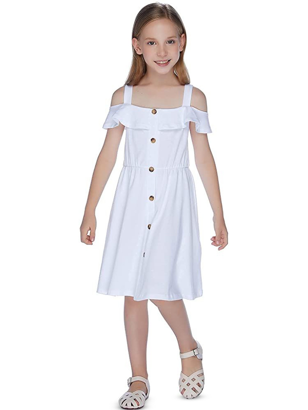 

FAIRY DOLLS Girls Cold-Shoulder Sleeve A-Line Dress, White