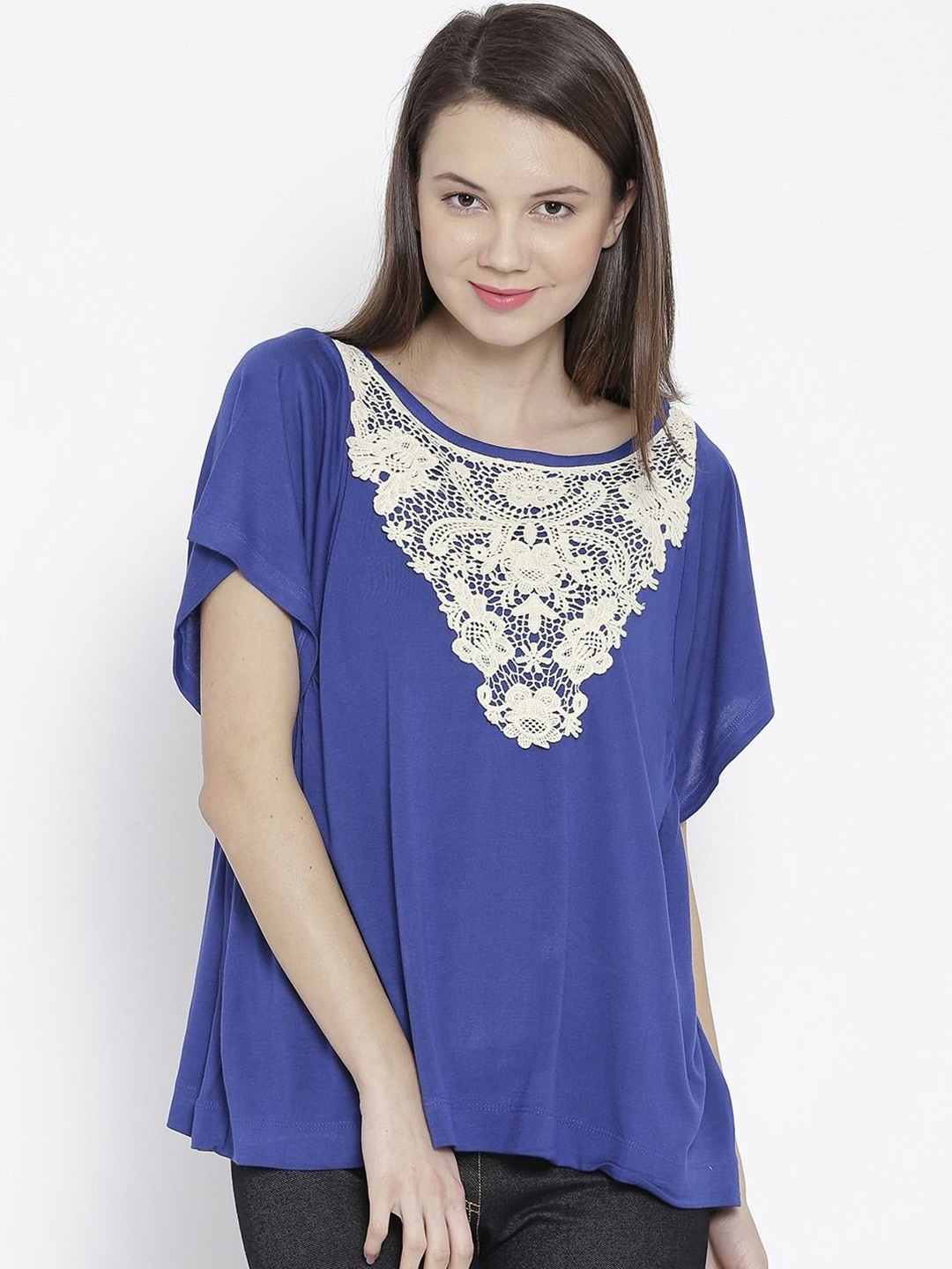 

Sera Women Solid Round Neck Top, Blue