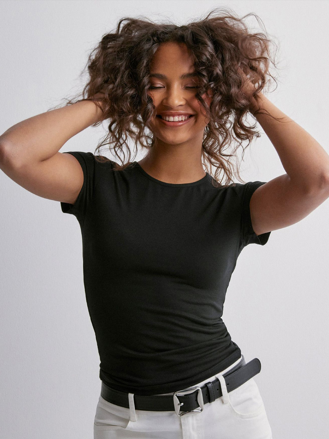 

StyleCast x Revolte Women Solid Round Neck Top, Black