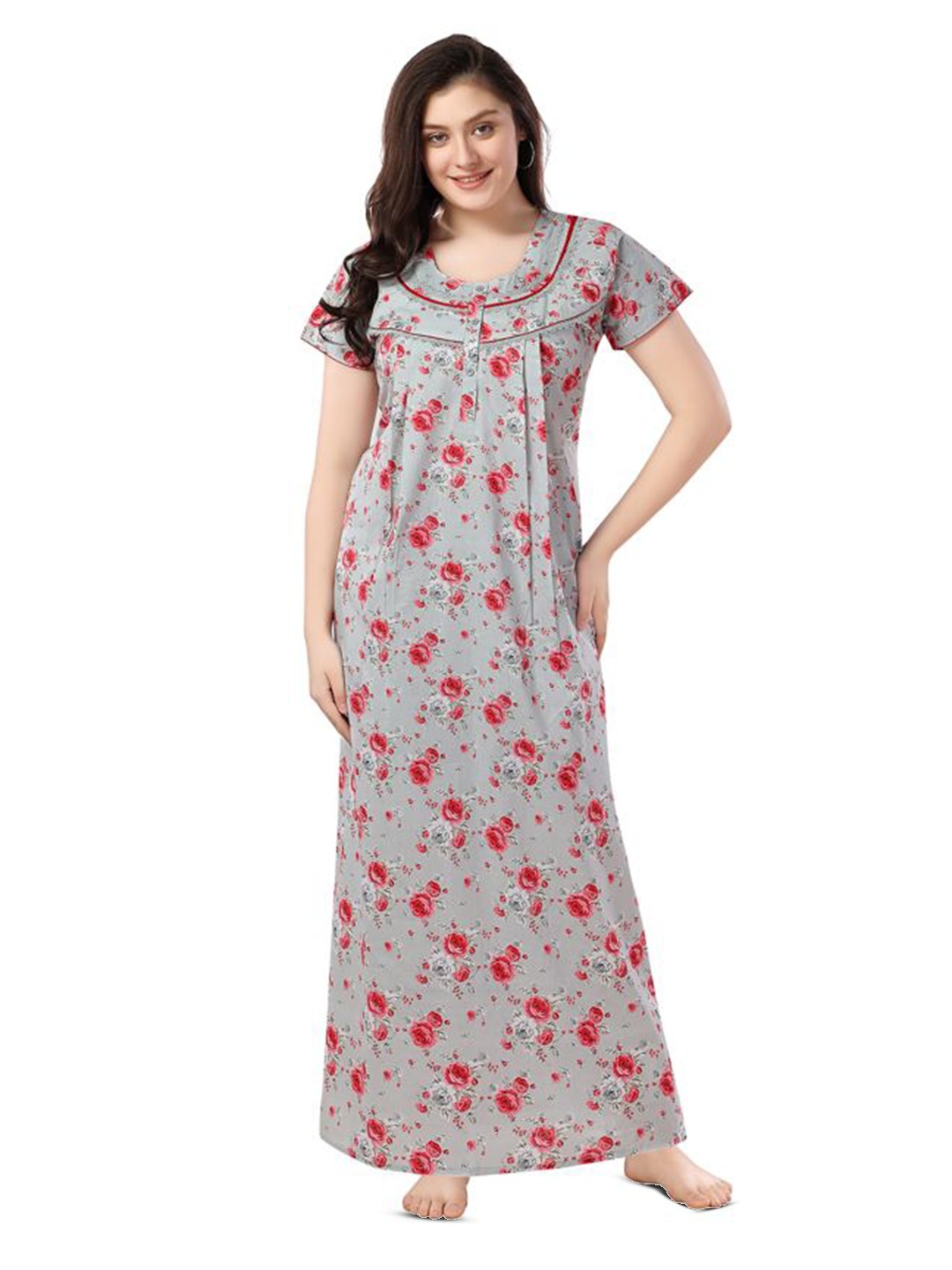 

Soulemo Women Printed Maxi Nightdress, Grey
