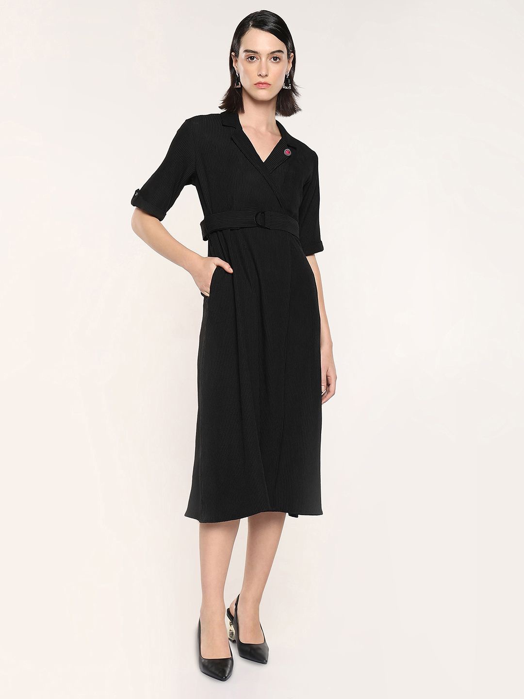 

RAREISM Women Formal A-Line Midi Dress, Black
