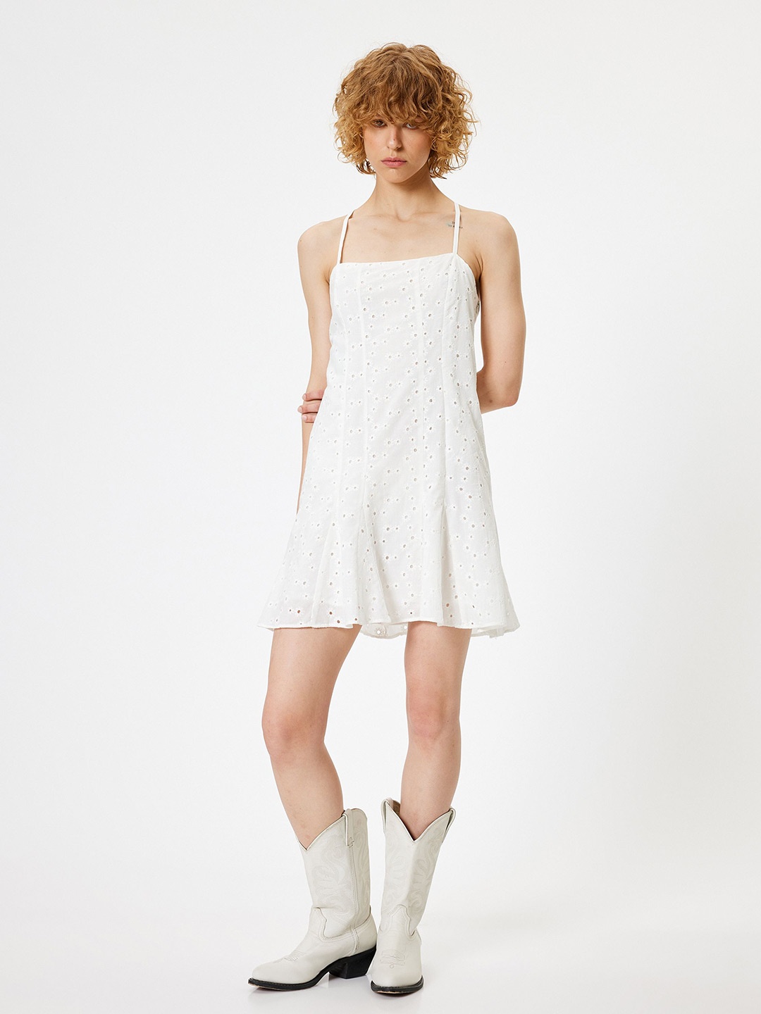 

Koton Pure Cotton Schiffli A-Line Mini Dress, White