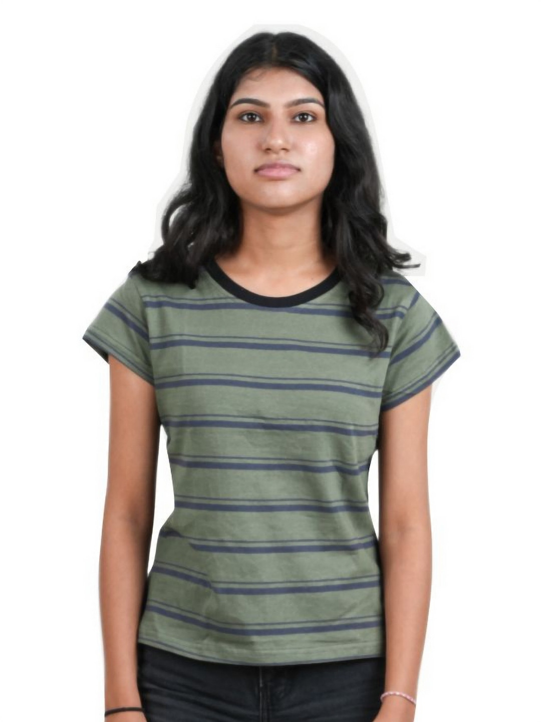 

BAESD Girls Striped Round Neck Cotton T-shirt, Green