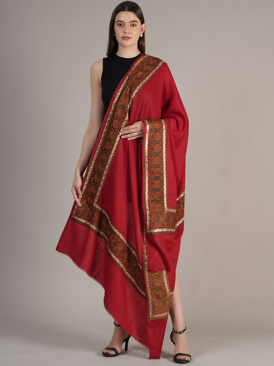 

MUFFLY Floral Embroidered Shawl, Maroon