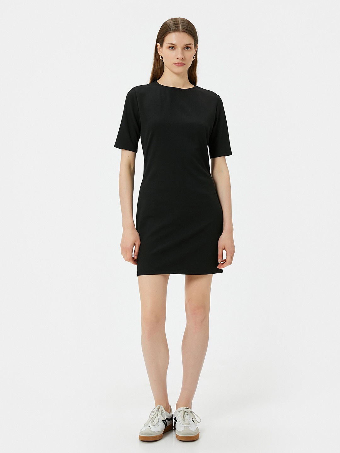 

Koton Round Neck Solid A-Line Dress, Black