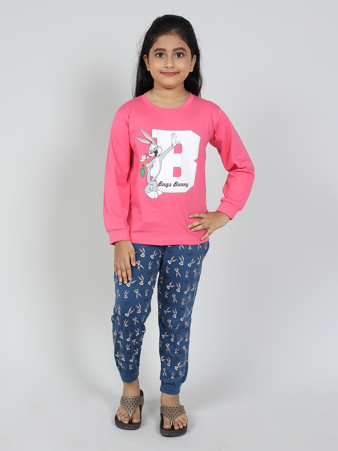 

Here&Now X Denikid Girls Printed Pure Cotton T-shirt with Pyjamas, Rose