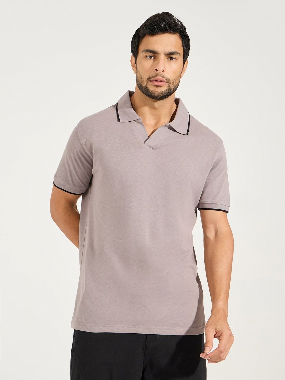 

Styli Polo Collar Short Sleeves Cotton T-shirt, Grey