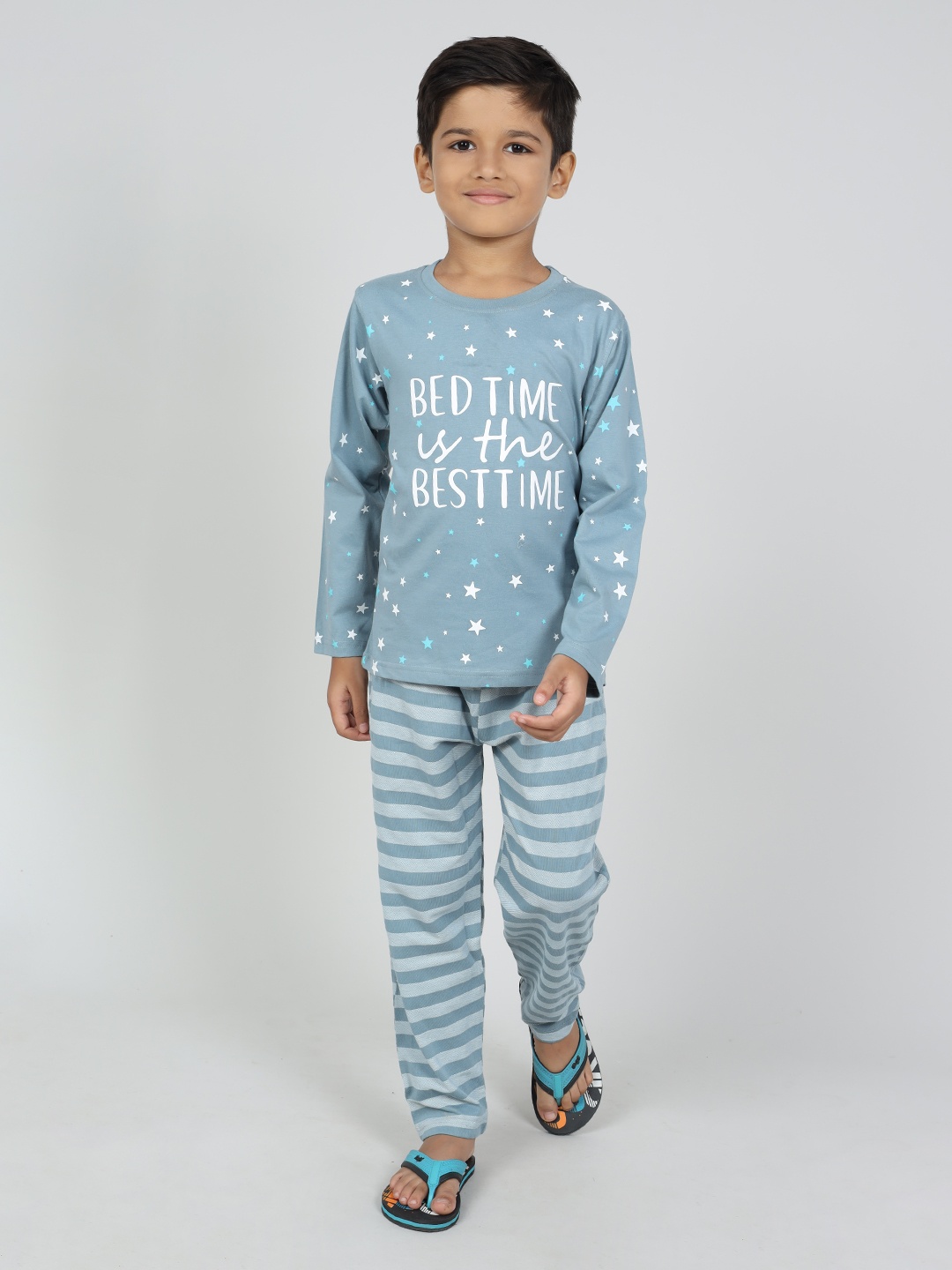 

Here&Now X Denikid Boys Printed Pure Cotton T-shirt with Pyjamas, Charcoal