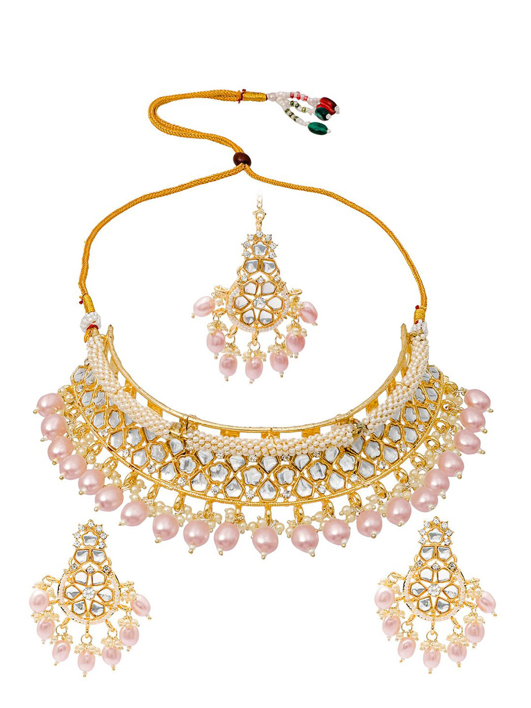 

Shining Jewel - By Shivansh Gold-Plated Cubic Zirconia & Kundan Studded Jewellery Set, Pink