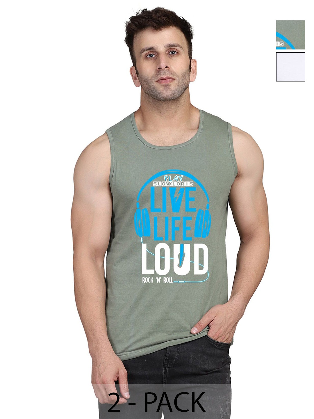 

SLOWLORIS Men Pack Of 2 Typography Printed Round Neck Cotton Slim Fit T-shirts, Green
