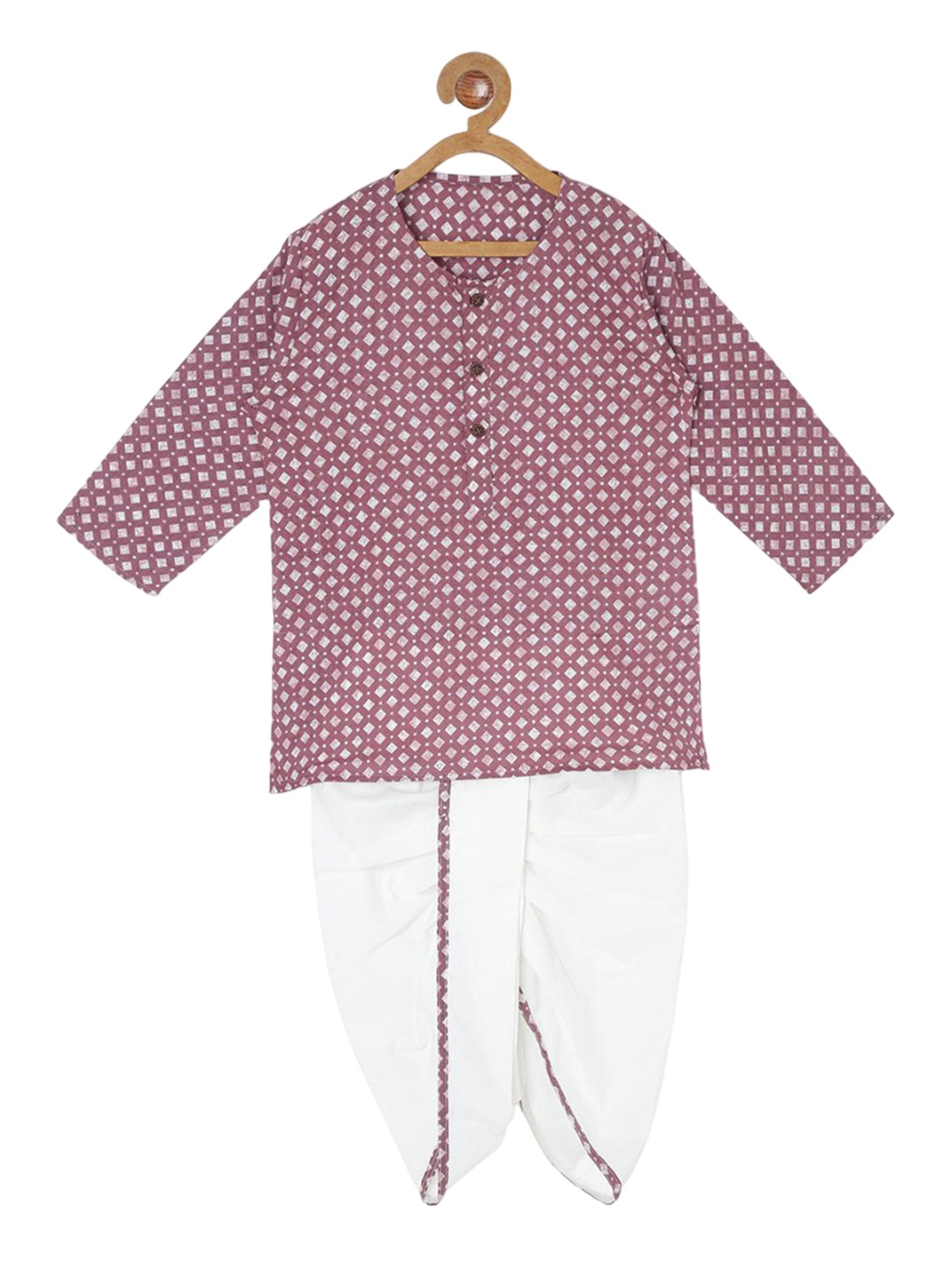 

BAESD Kids-Boys Printed Regular Straight Kurta with Dhoti Pants, Mauve