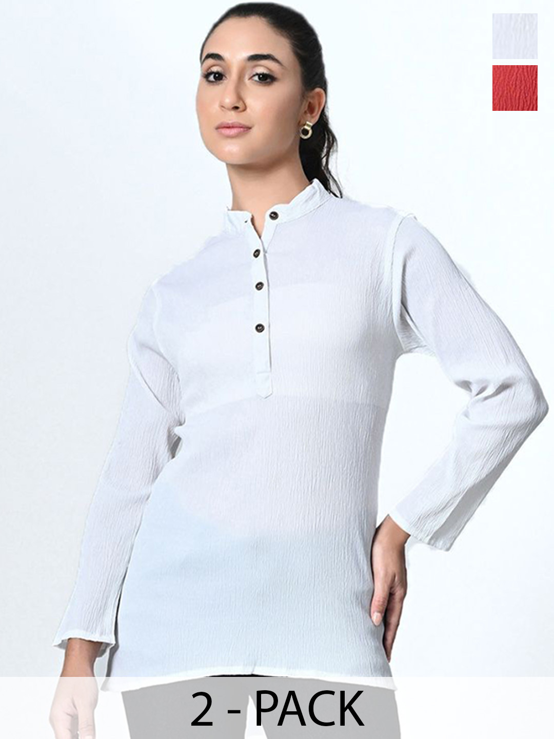 

BAESD Pack Of 2 Band Collar Casual Tops, White