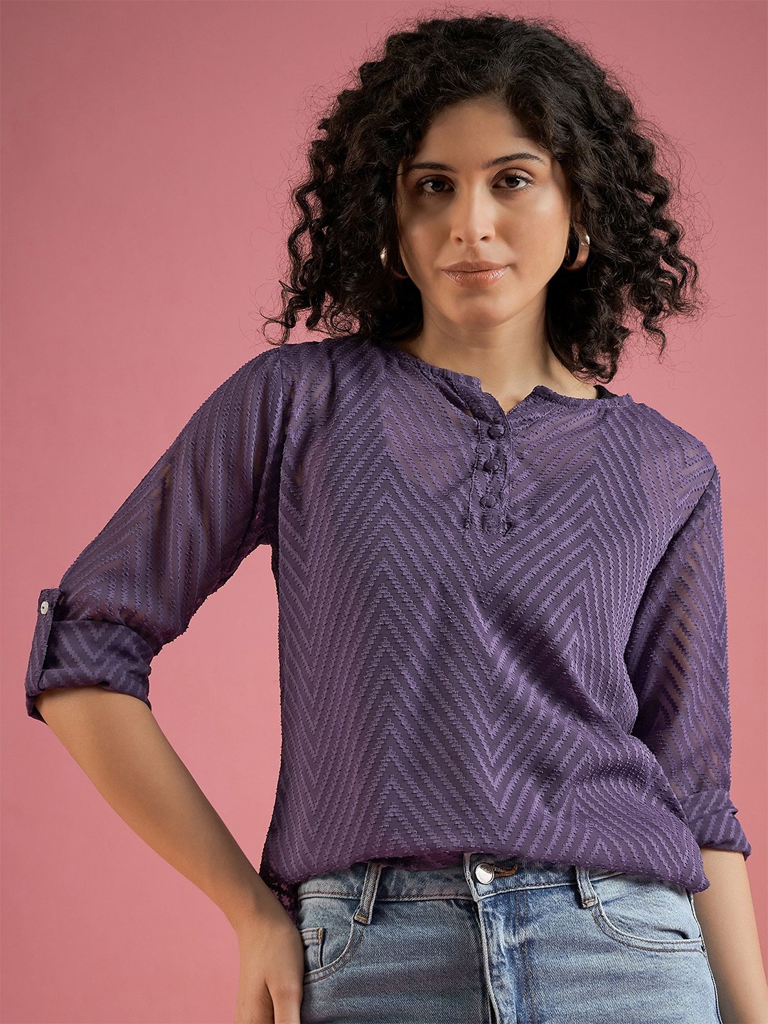 

DressBerry Women Self Design Top, Purple
