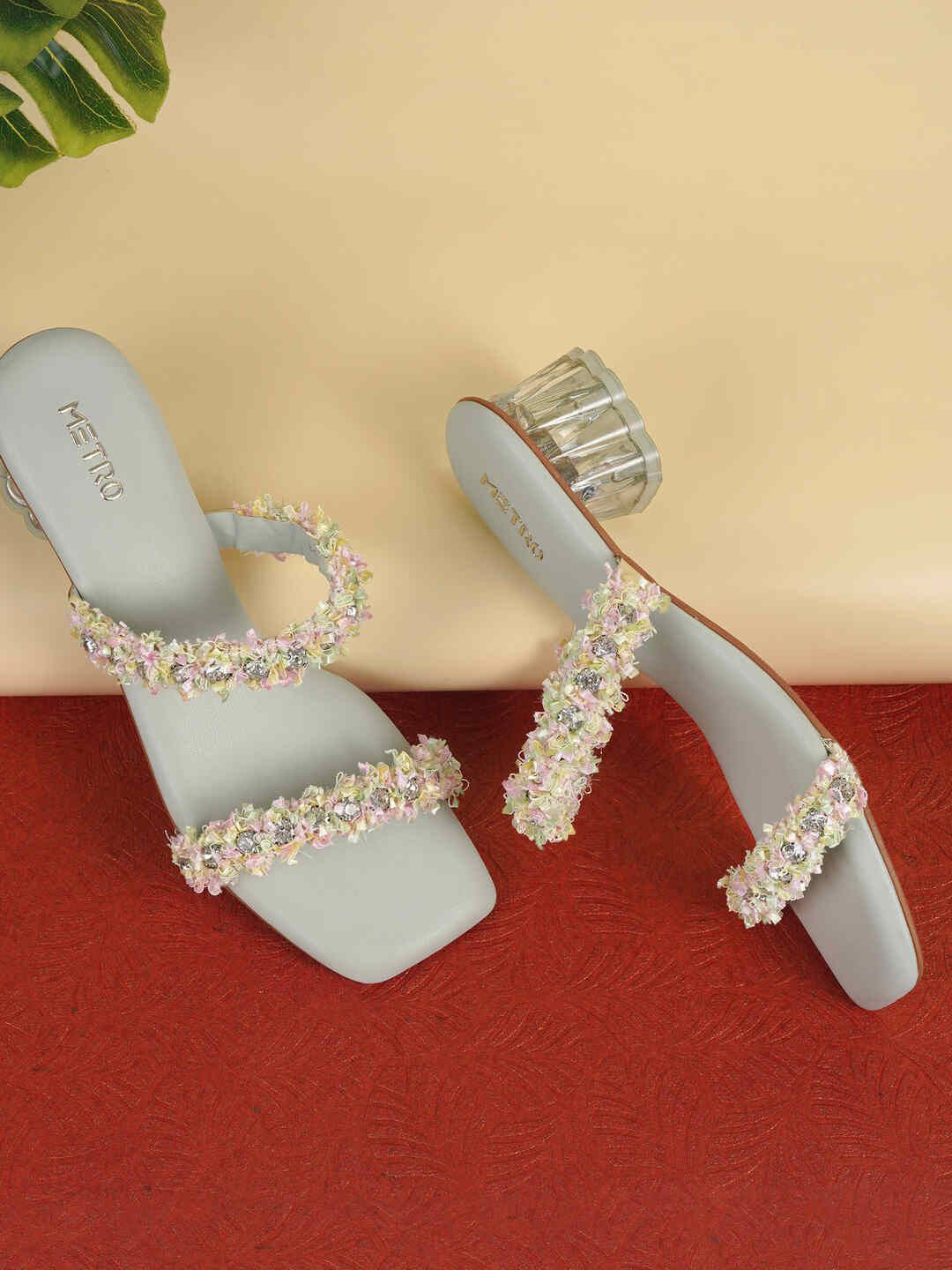 

Metro Woven Design Block Heel Sandals, Green