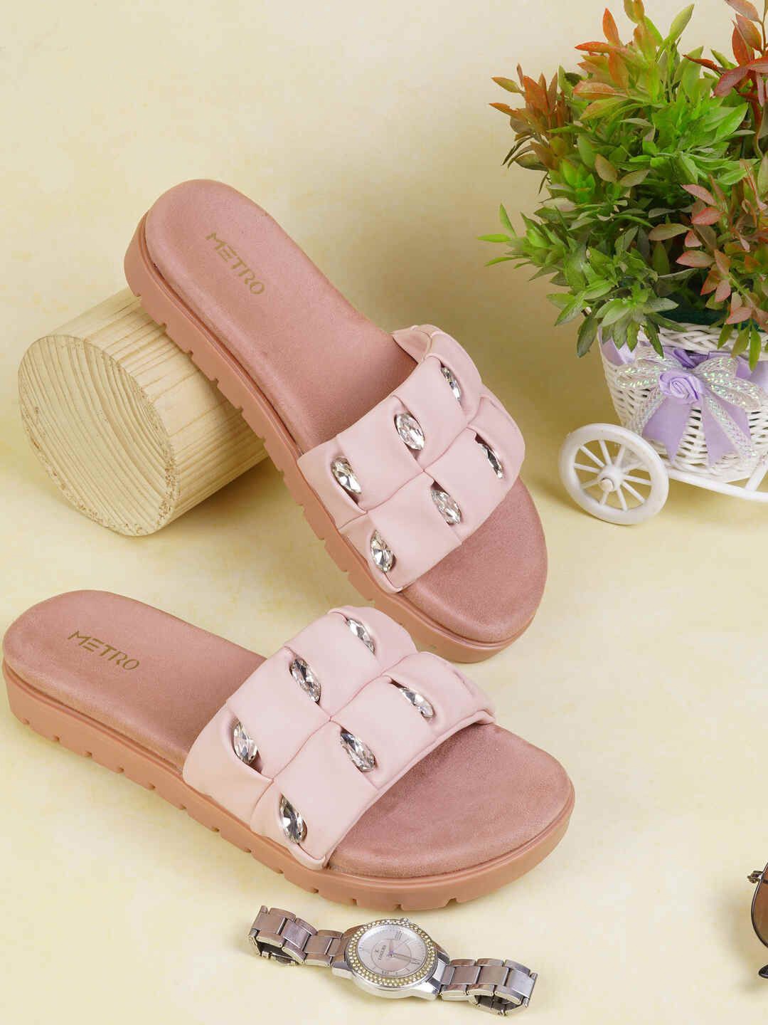 

Metro Women Embellished Open Toe Flats, Pink