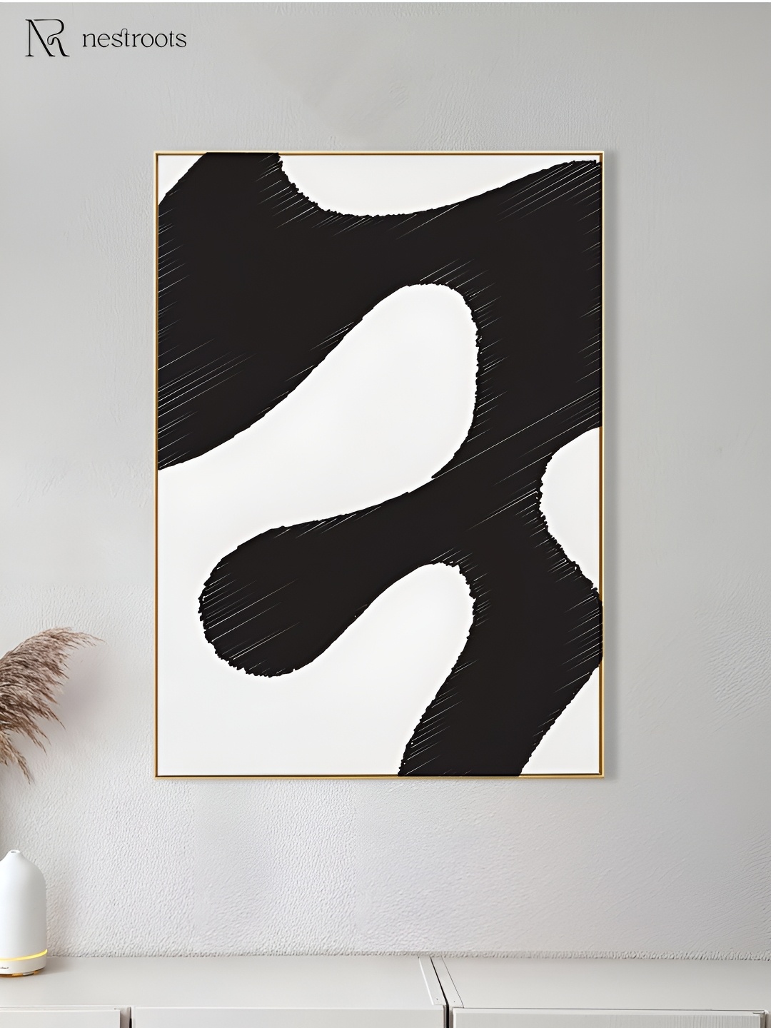 

nestroots A Labyrinth of Ink Black & White Canvas Abstract Painting Wall Art