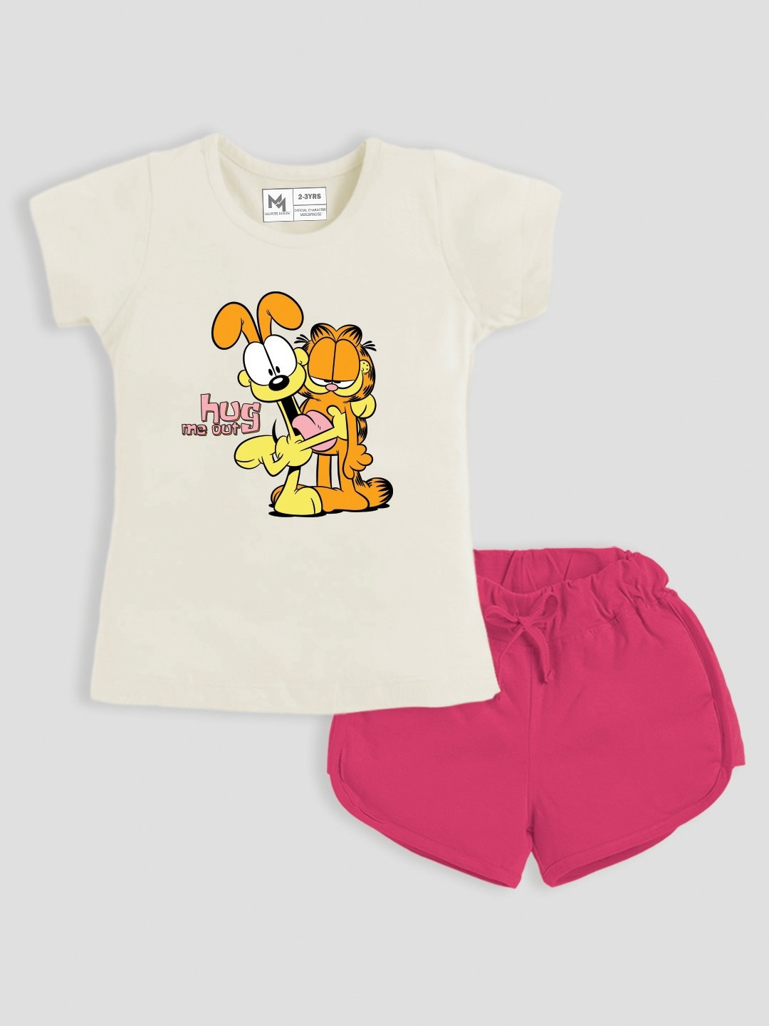 

YK X Minute Mirth Girls Printed Pure Cotton Tshirt with Shorts, Cream