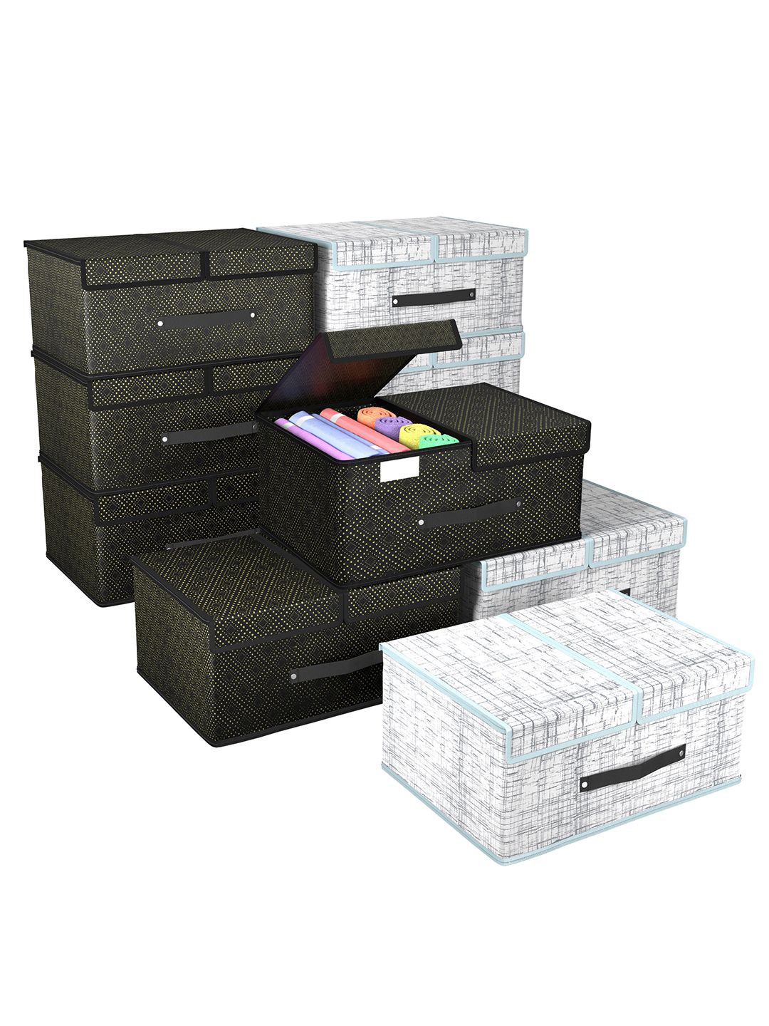 

Kuber Industries Grey & Black 10 Pieces Printed Foldable Multi-Utility Organisers
