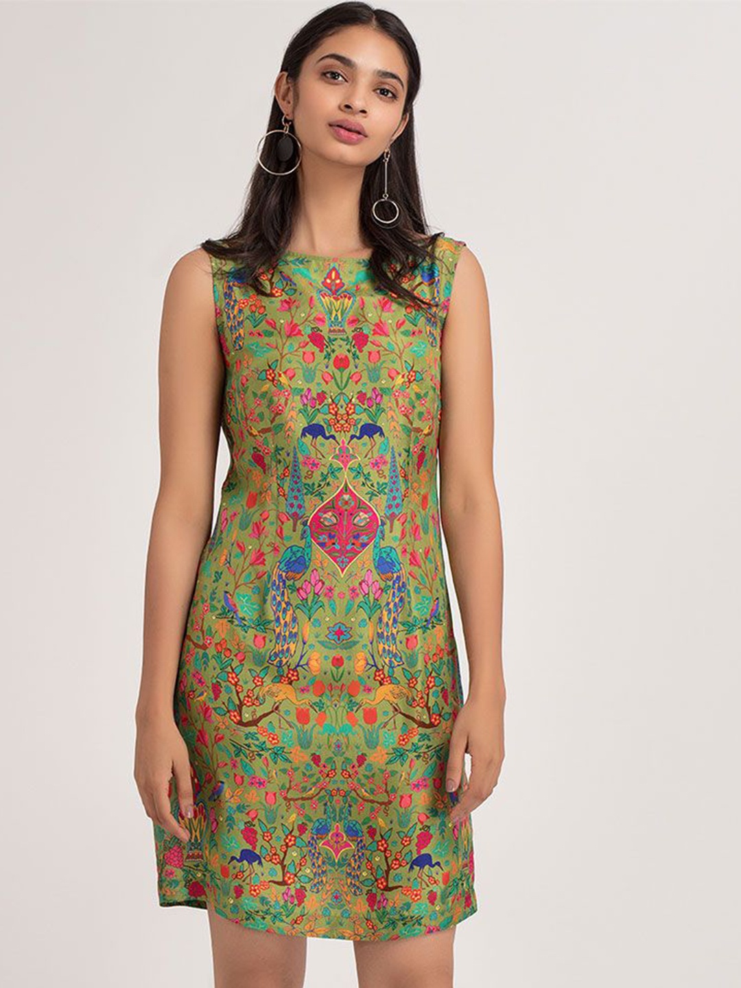 

SHAYE Ethnic Motifs Printed Sheath Dress, Green