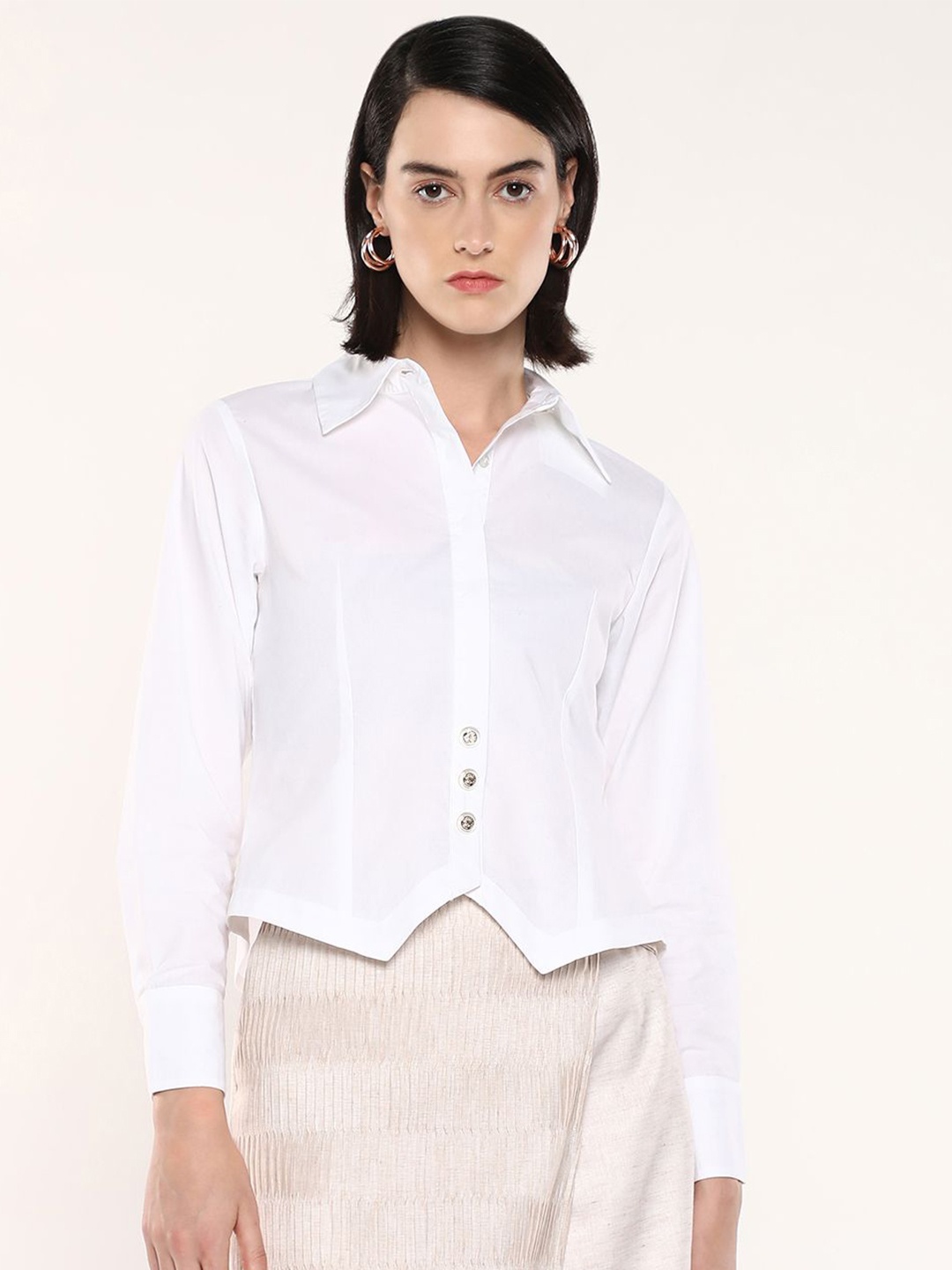 

RAREISM Women Comfort Solid Spread Collar Casual Shirt, White