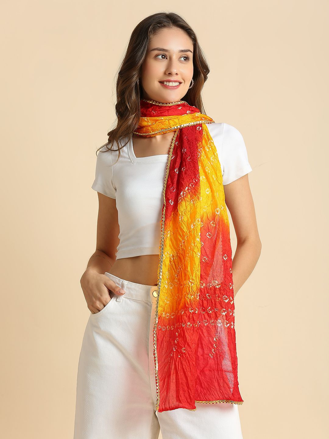 

Dupatta Bazaar Women Bandhini Printed Stole, Red