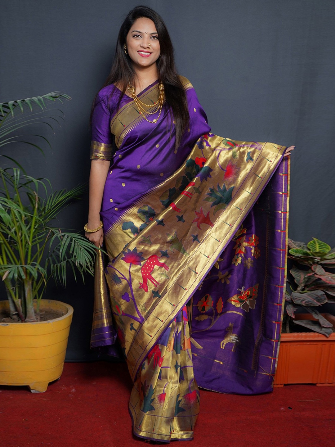 

LeeliPeeri Designer Ethnic Motif Zari Woven Paithani Saree, Purple