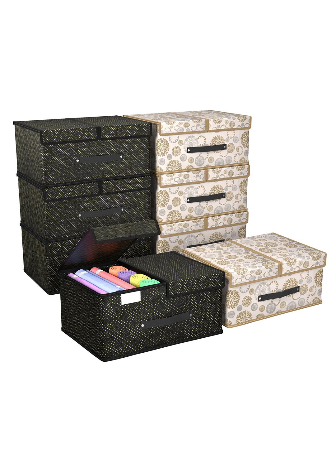 

Kuber Industries White & Black 8 Pieces Printed Foldable Multi-Utility Organisers
