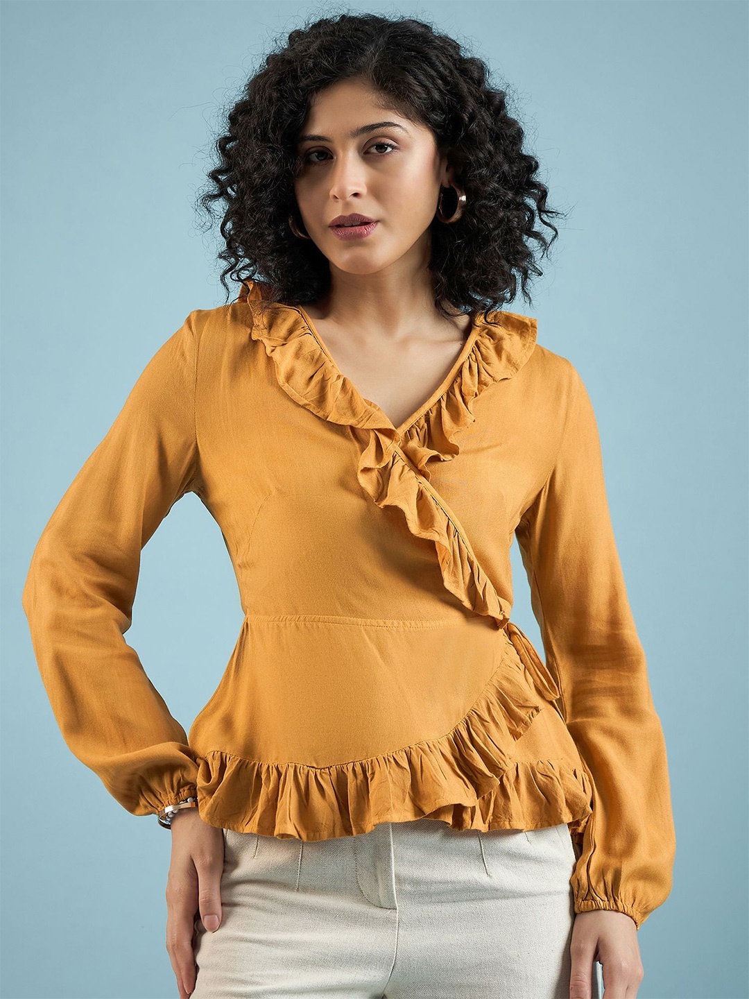

DressBerry Women Solid V-Neck Viscose Rayon Top, Yellow