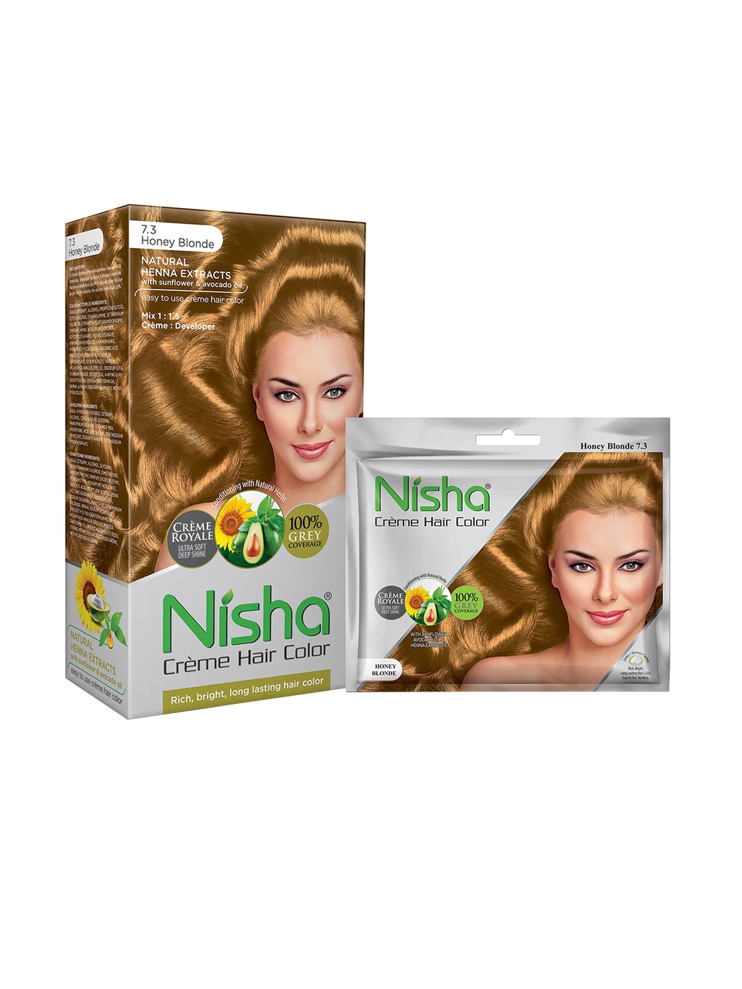 

Nisha Long Lasting Creme Hair Colouring Combo Pack 160 gm-Honey Blonde, Gold